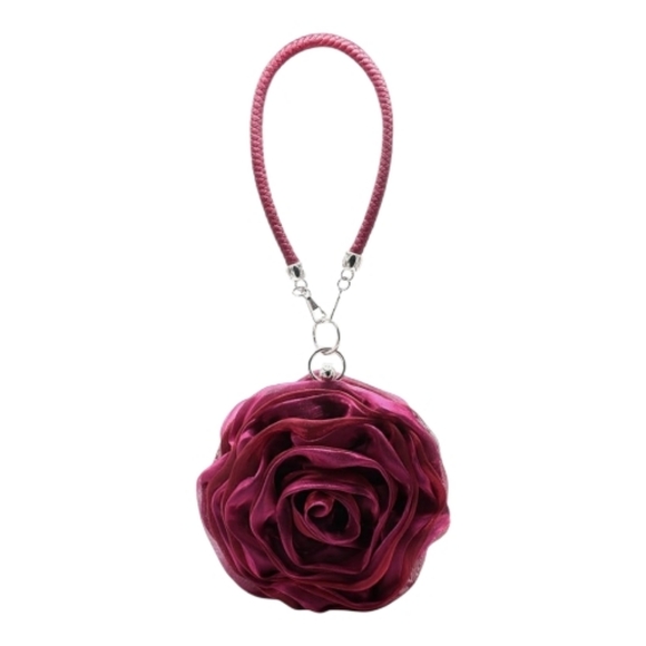 Rose Shaped Evening Bag Soft Satin Clutch Purse Floral Wristlet Handbag - Picture 2 of 6